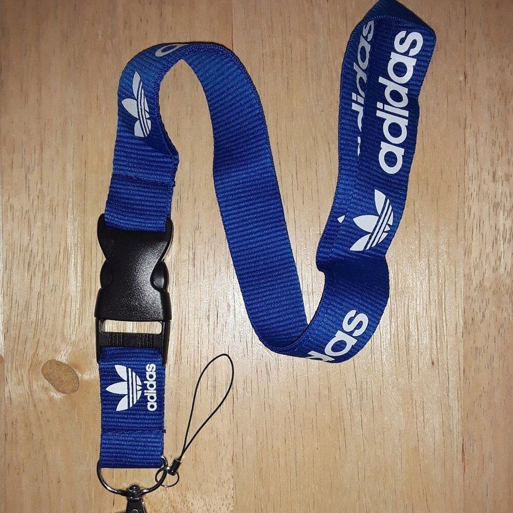 Adidas Blue Logo Lanyard with Metal Clip ID Holder